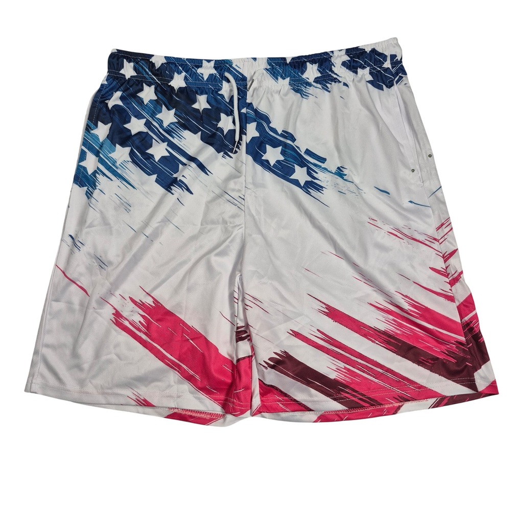 Men's American Flag Swim Trunks XXL Fits XL Patriotic Board Short Red White Blue